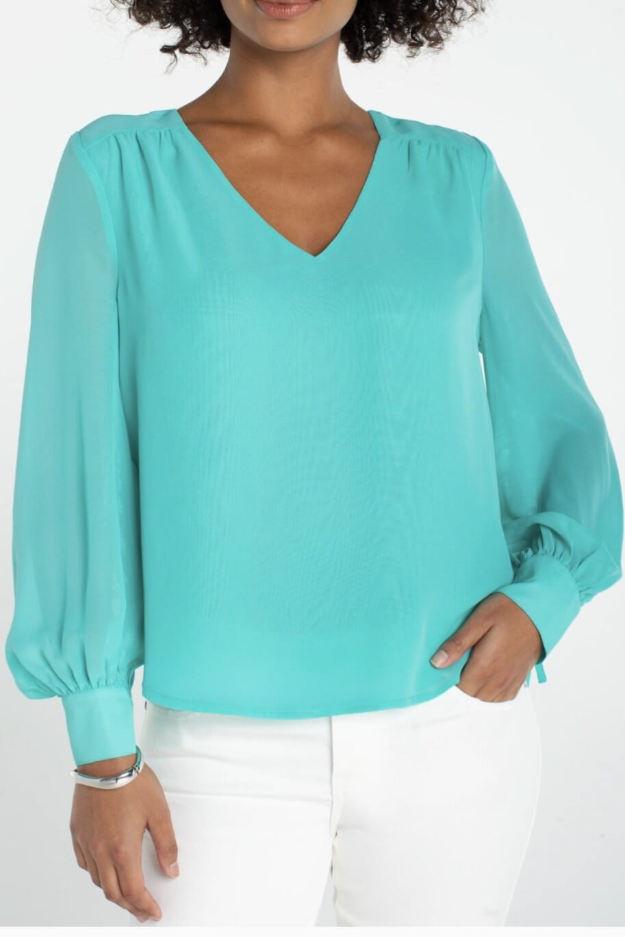 Long Sleeve Woven Blouse w/Sleeve Tie Detail MISSY TOP SPECIAL LIVERPOOL 