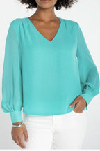 Long Sleeve Woven Blouse w/Sleeve Tie Detail MISSY TOP SPECIAL LIVERPOOL 