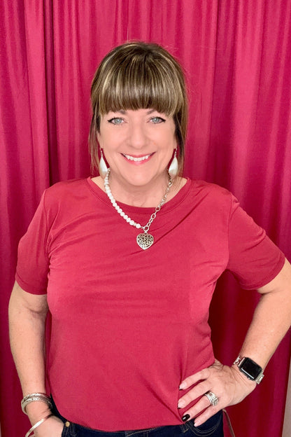 Brinley Basic Short Sleeve Tee MISSY BASIC KNIT SOUTHERN LADY EARTHEN.RED S 