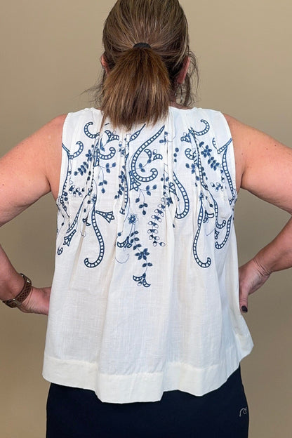 Sleeveless Boat Neck Woven Top w/Pintucks MISSY TOP SPECIAL LIVERPOOL 