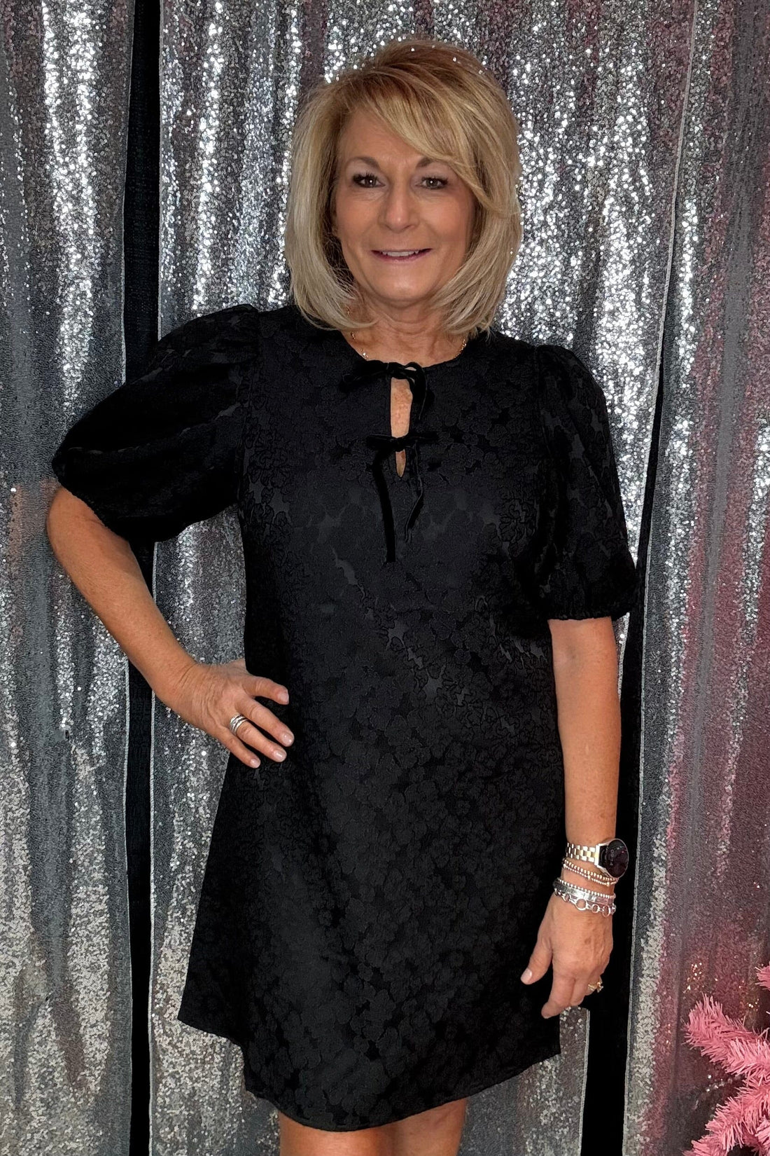 Short Puff Sleeve Textured Dress DRESS MARYSQUARE