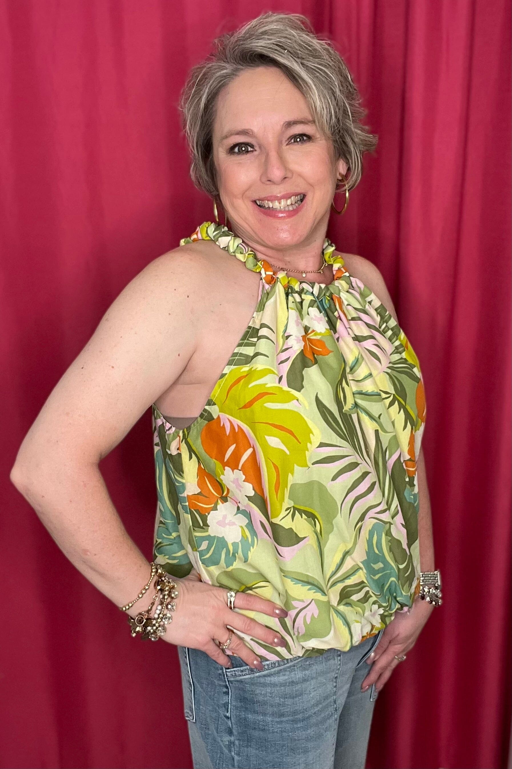 Lined Bubble Hem Blouse w/Neck Detail MISSY TOP SPECIAL TRIBAL 