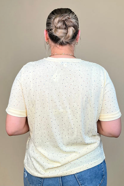 Short Rolled Sleeve Tee w/Colored Rhinestones JRTOP CASUAL TOP DAVI&amp;DANI 