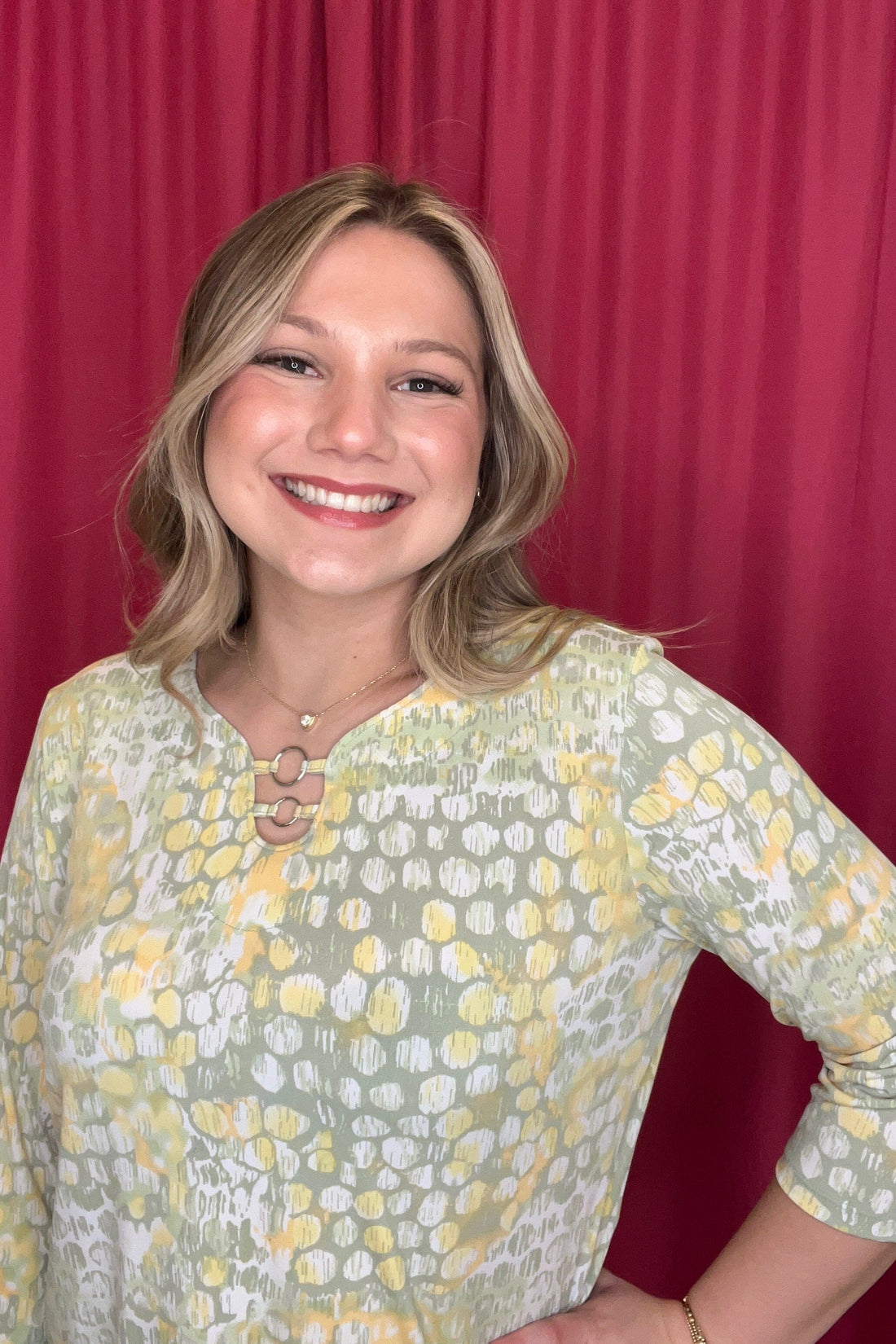 3/4 Sleeve Printed Top w/2 Rings @ Neck MISSY TOP SPECIAL SOUTHERN LADY 