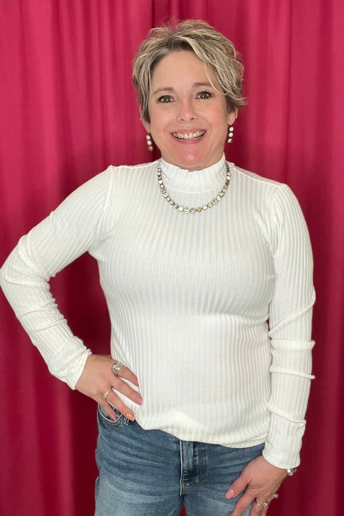 Long Sleeve Mock Neck Rib Knit Top MISSY TOP SPECIAL LIVERPOOL 