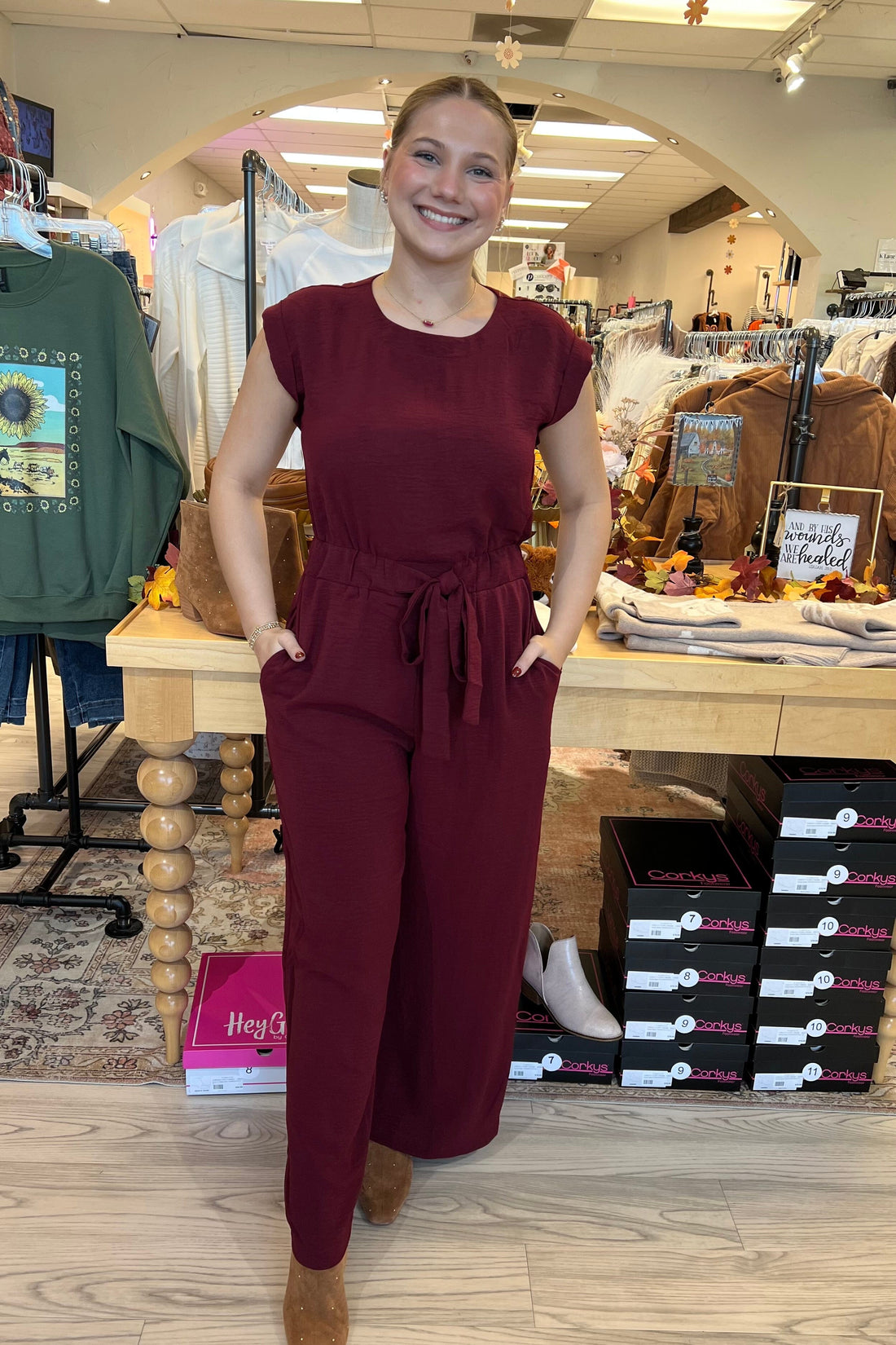 Sleeveless Elastic Waist Woven Jumpsuit DRESS SHE&SKY