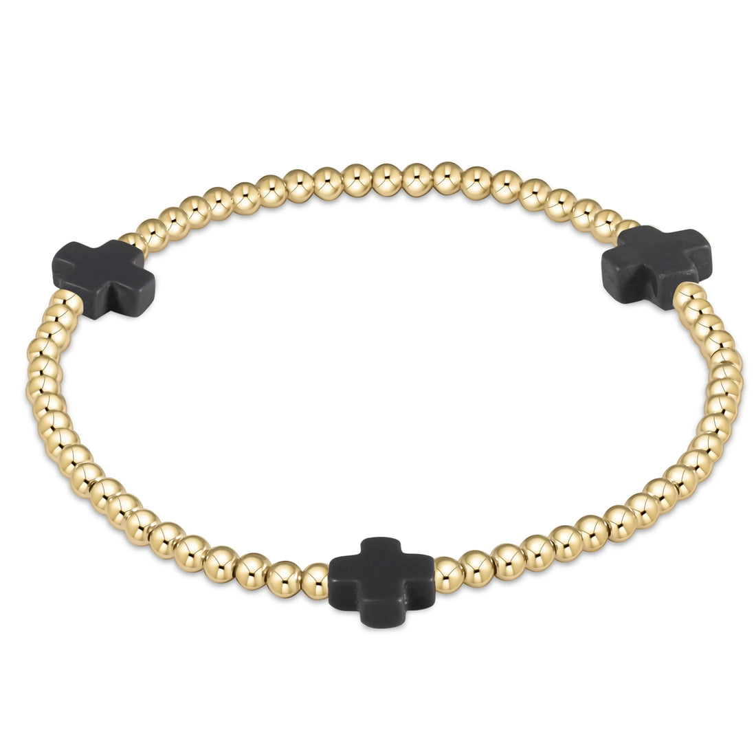 Enewton Signature Cross Gold Pattern 3mm Bead Bracelet- Charcoal