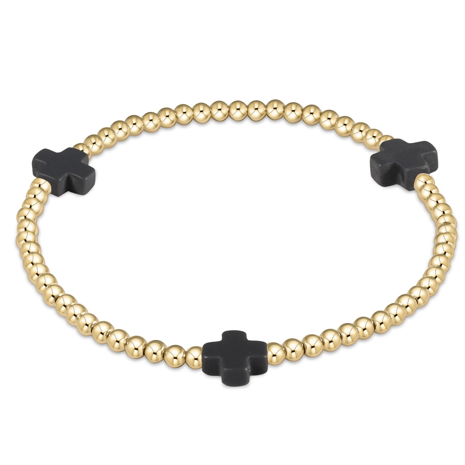 Enewton Signature Cross Gold Pattern 3mm Bead Bracelet- Charcoal