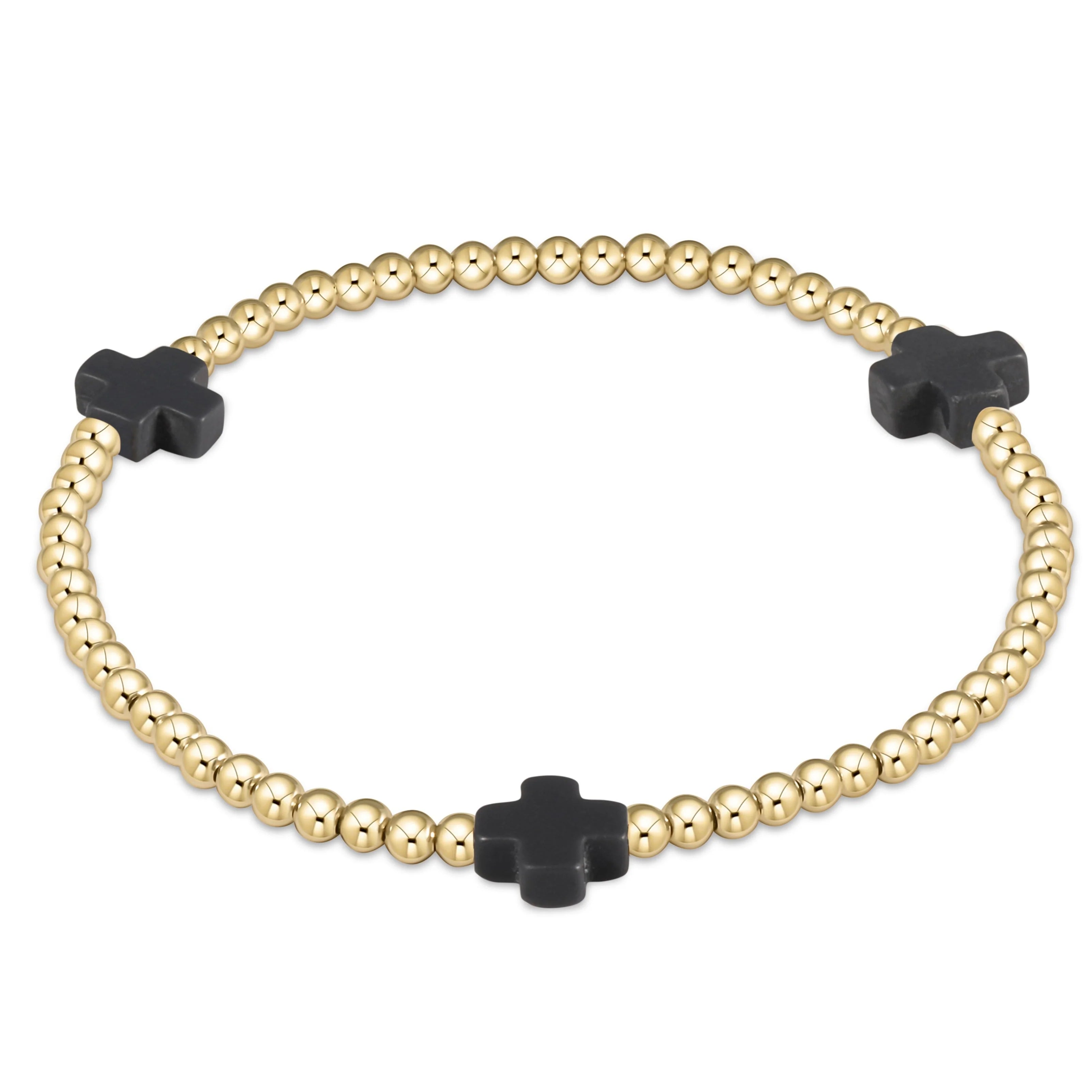 Enewton Signature Cross Gold Pattern 3mm Bead Bracelet- Charcoal
