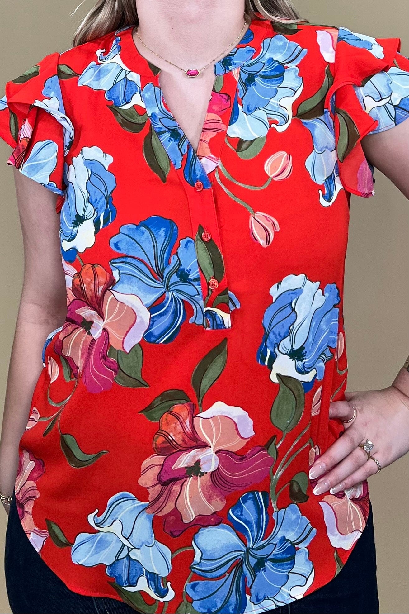 Flutter Sleeve Split Neck Printed Top MISSY TOP SPECIAL ZAC &amp; RACHEL 