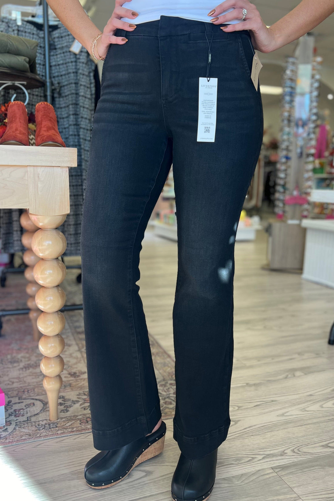 Wide Waistband Trouser Flare 32&quot; Inseam BOTTOMS LIVERPOOL 
