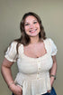 Smocked Puff Sleeve Half Button Top JR TOP DRESSY BLUPEPPER 