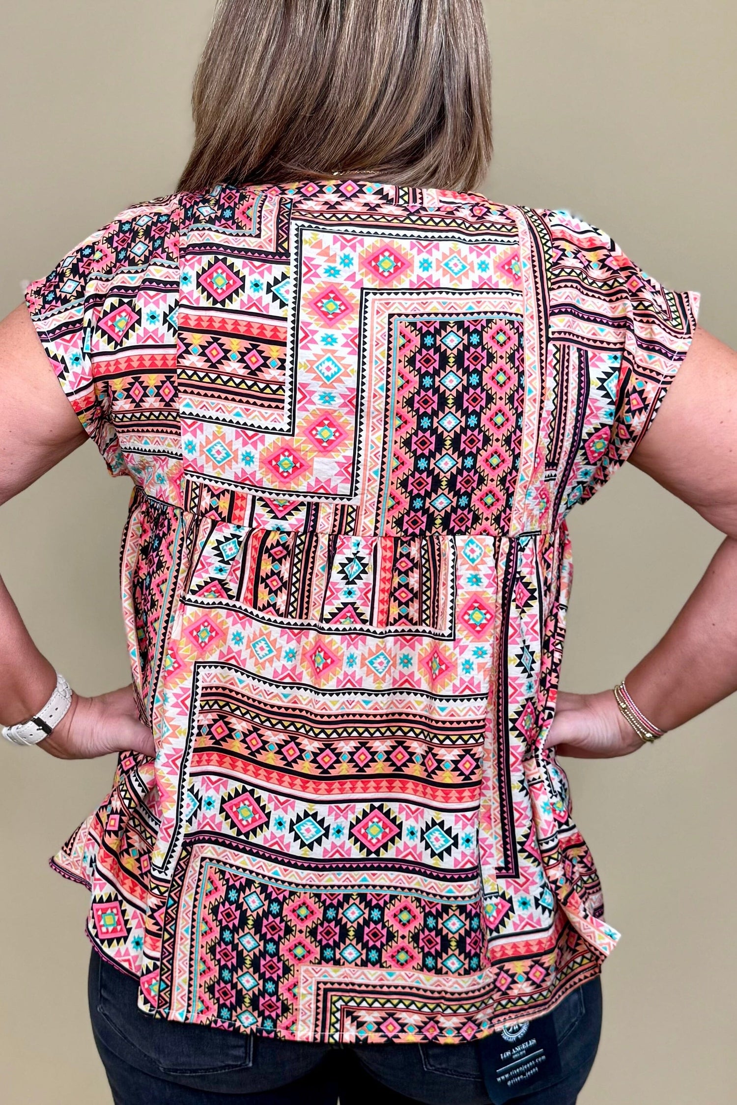 Aztec Printed Top w/Embroidery JR TOP DRESSY WHOLESALE FASHION TRENDS 