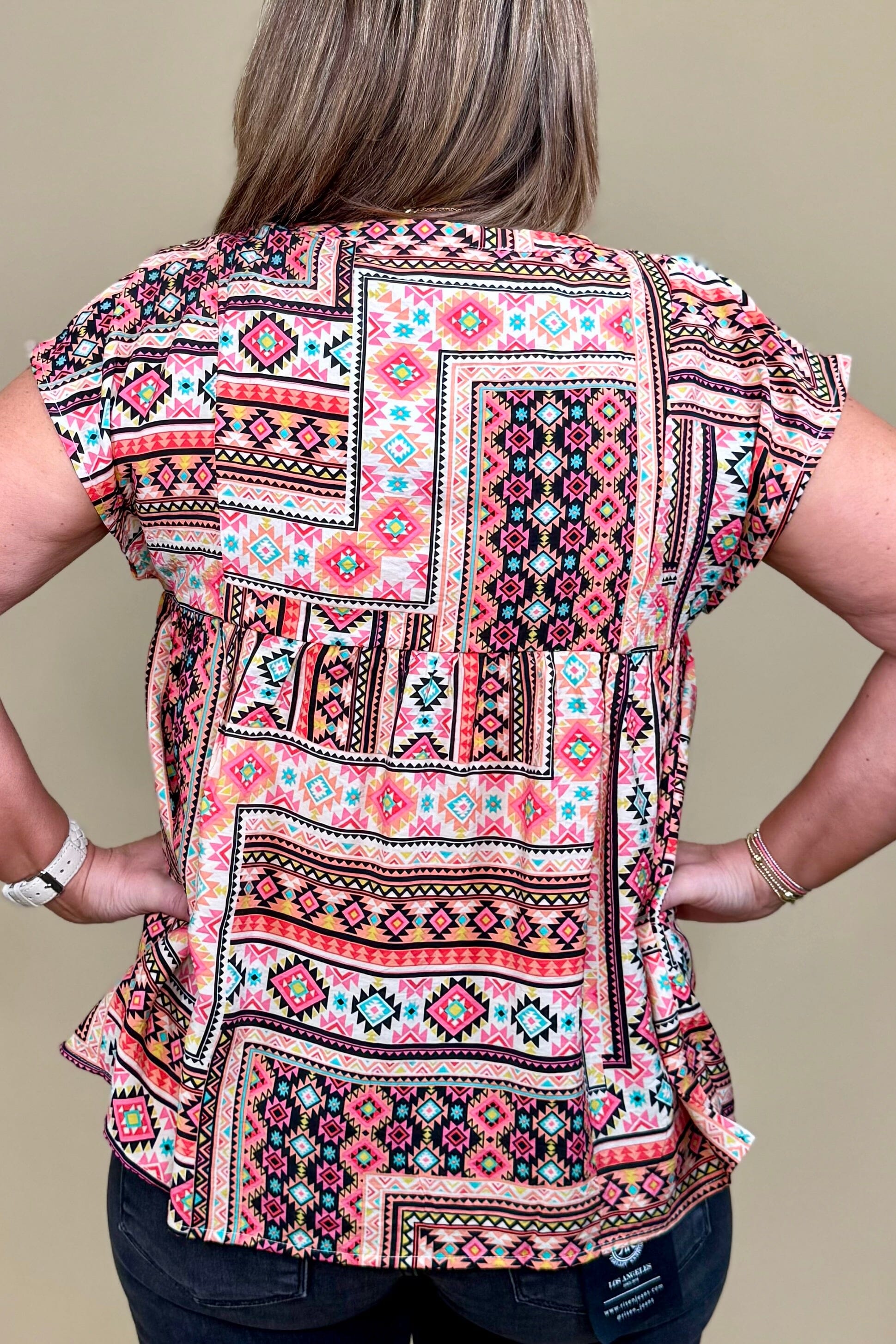 Aztec Printed Top w/Embroidery JR TOP DRESSY WHOLESALE FASHION TRENDS 