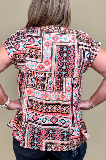 Aztec Printed Top w/Embroidery JR TOP DRESSY WHOLESALE FASHION TRENDS 