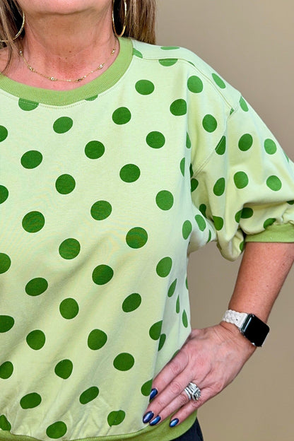 Round Neck Bubble Sleeve Polka Dot Sweatshirt JRTOP CASUAL TOP GLAM 