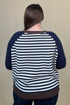 Striped Raglan Sleeve Sweater JRTOP CASUAL TOP:~~Unassigned~~ BLUPEPPER 