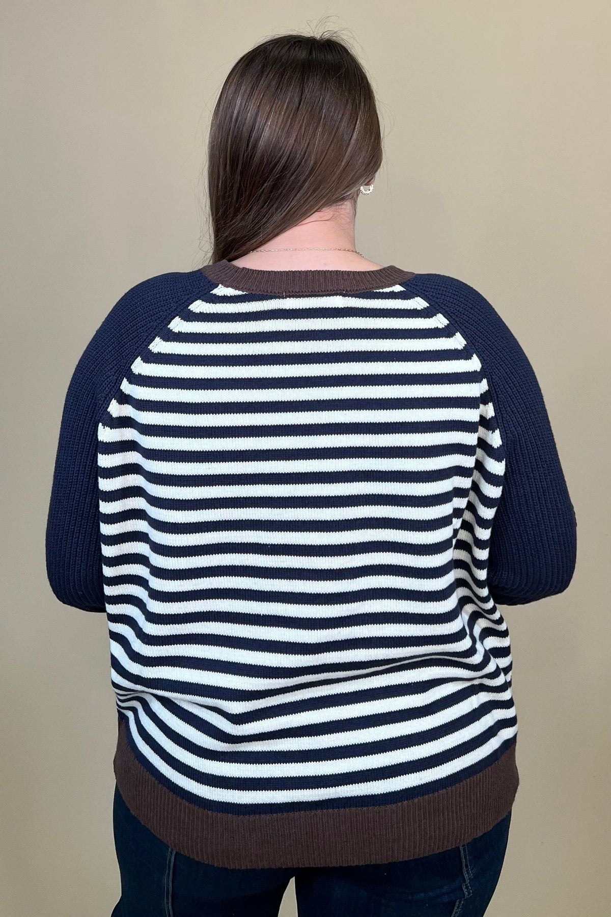 Striped Raglan Sleeve Sweater JRTOP CASUAL TOP:~~Unassigned~~ BLUPEPPER 