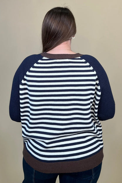 Striped Raglan Sleeve Sweater JRTOP CASUAL TOP:~~Unassigned~~ BLUPEPPER 