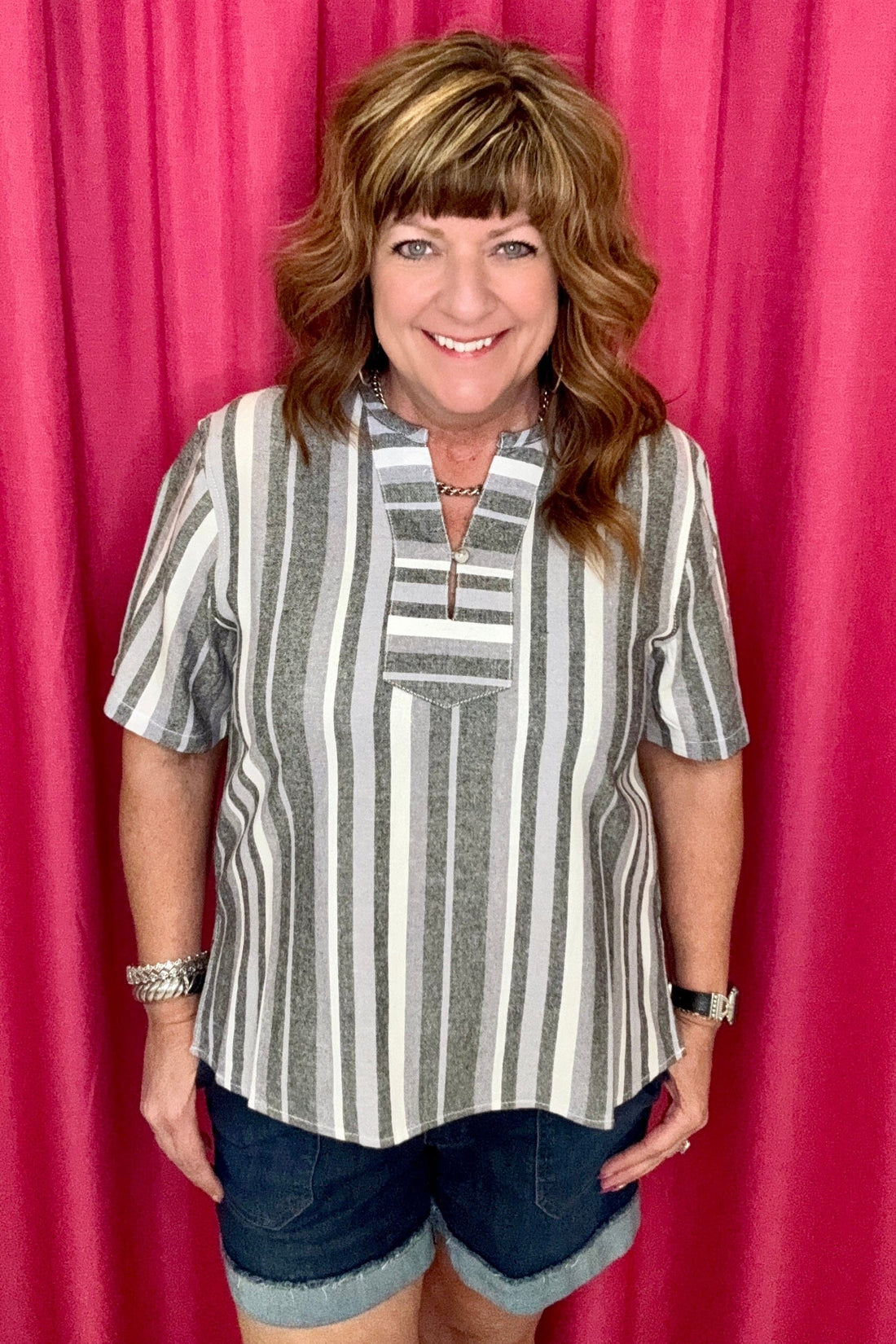 Short Sleeve V-Neck Striped Top MISSY TOP SPECIAL ZAC &amp; RACHEL 