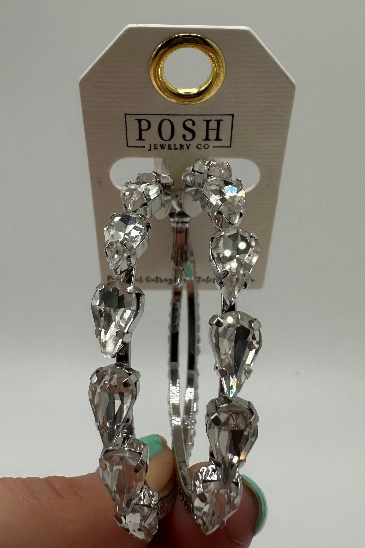 Fashion Earring - Chunky Silver Stone Hoops JEWELRY SUSIE 