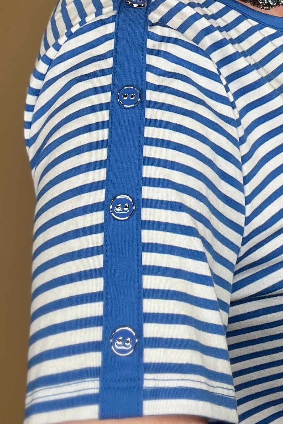 Short Sleeve Button Detail Scoop Neck Striped Top MISSY TOP SPECIAL SOUTHERN LADY 