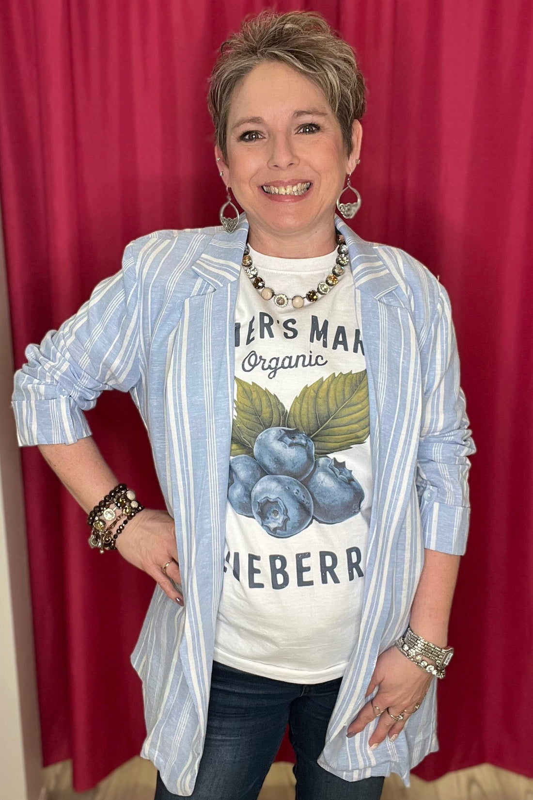 Long Sleeve Striped Blazer OUTFIT COMPLETER KEREN HART