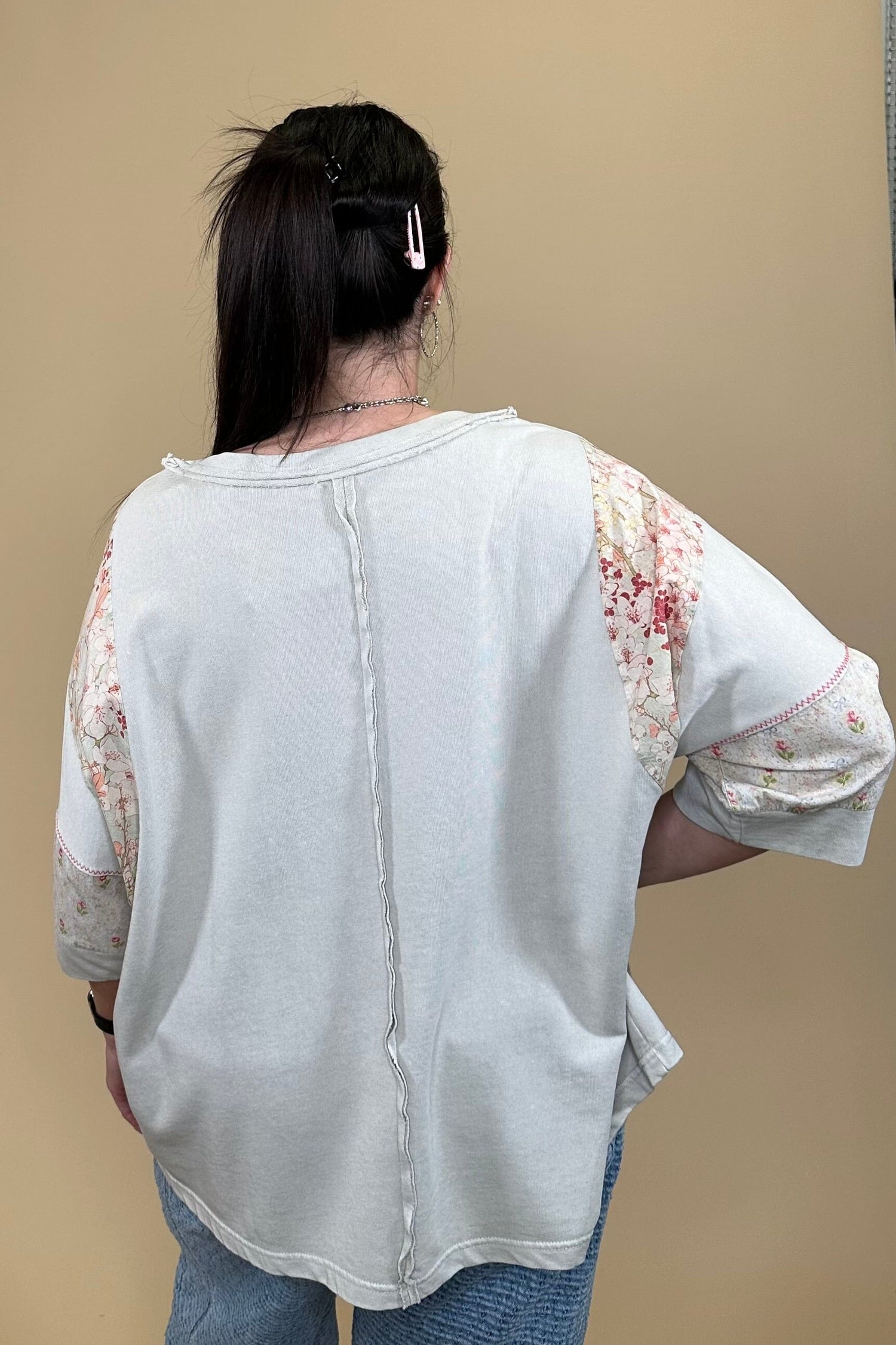 Short Sleeve Mixed Media Top JRTOP CASUAL TOP EASEL 