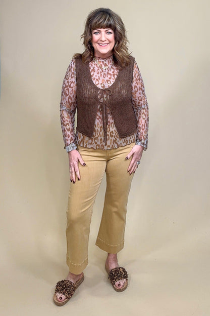 Long Sleeve Leopard Mesh Top MISSY BASIC KNIT DAVI&amp;DANI 