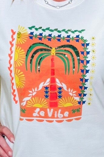 Printed Crew Dolman Sleeve w/Beaded Detail MISSY TOP SPECIAL TRIBAL 