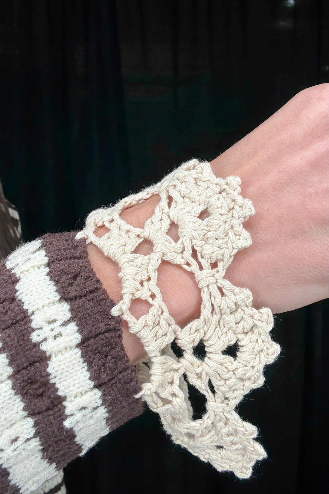 Long Sleeved Striped Sweater w/Doily Trim SWEATER SO ME 