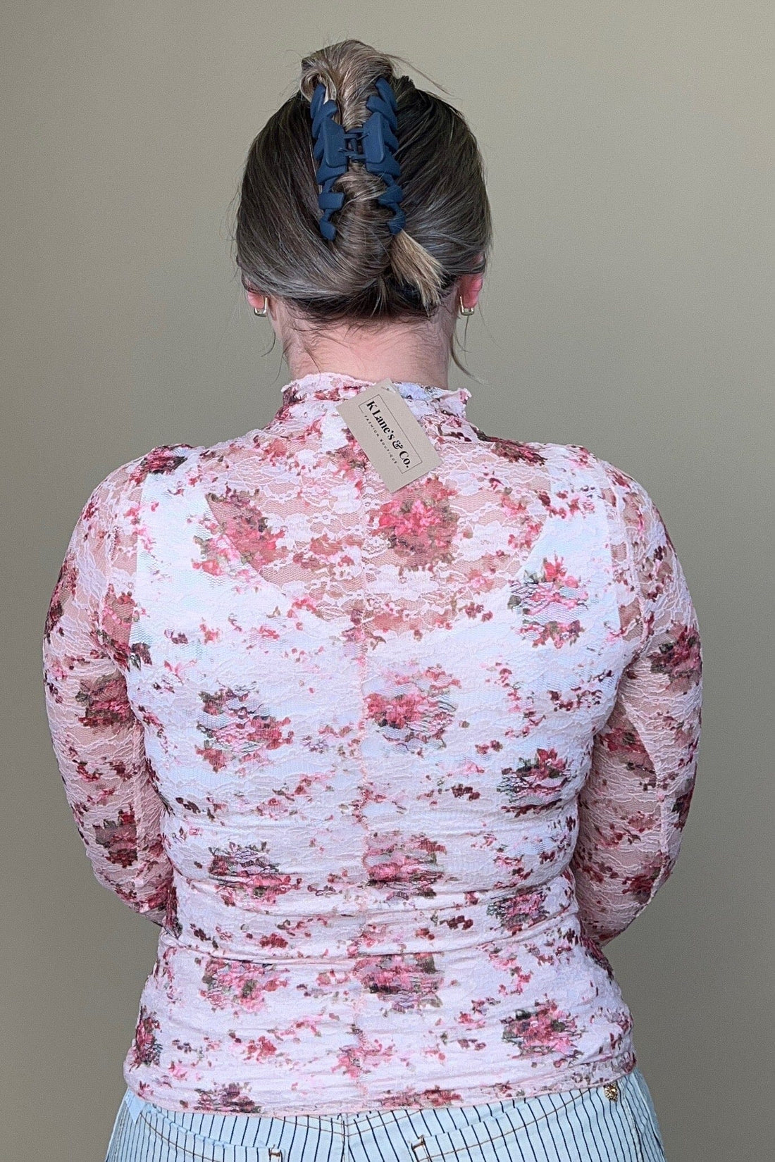 Long Sleeve Floral Lace Mesh - Pink MISSY BASIC KNIT VERYJ 