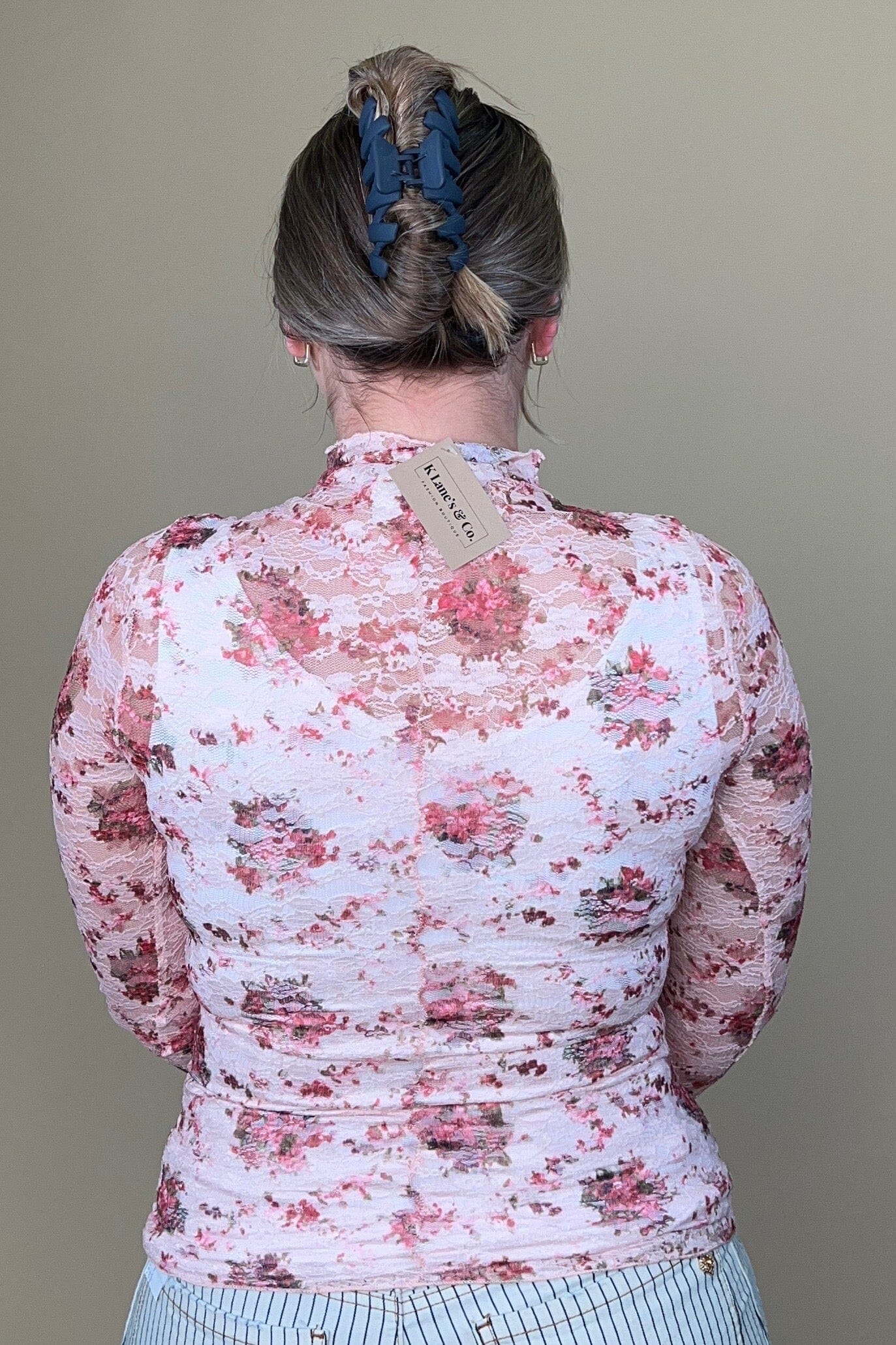 Long Sleeve Floral Lace Mesh - Pink MISSY BASIC KNIT VERYJ 