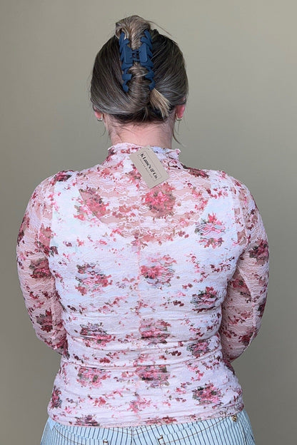 Long Sleeve Floral Lace Mesh - Pink MISSY BASIC KNIT VERYJ 
