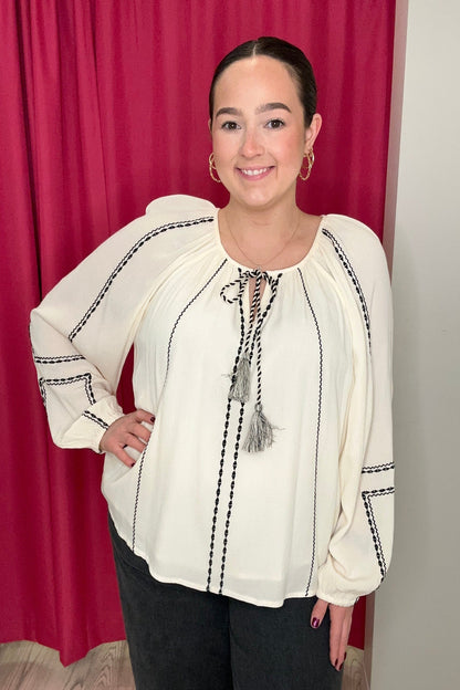 Long Sleeve Woven Raglan Blouse w/Embelishments MISSY TOP SPECIAL LIVERPOOL 