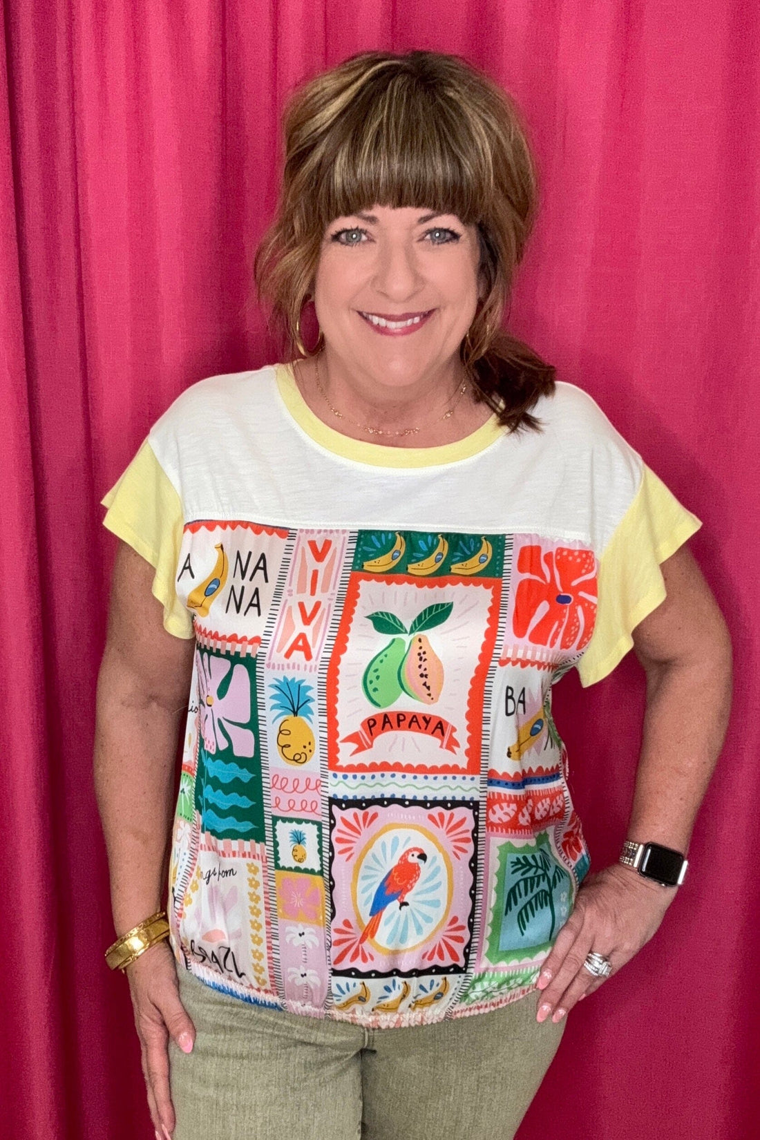 Cap Sleeve Scoop Neck Printed Knit Top MISSY TOP SPECIAL DEMOCRACY