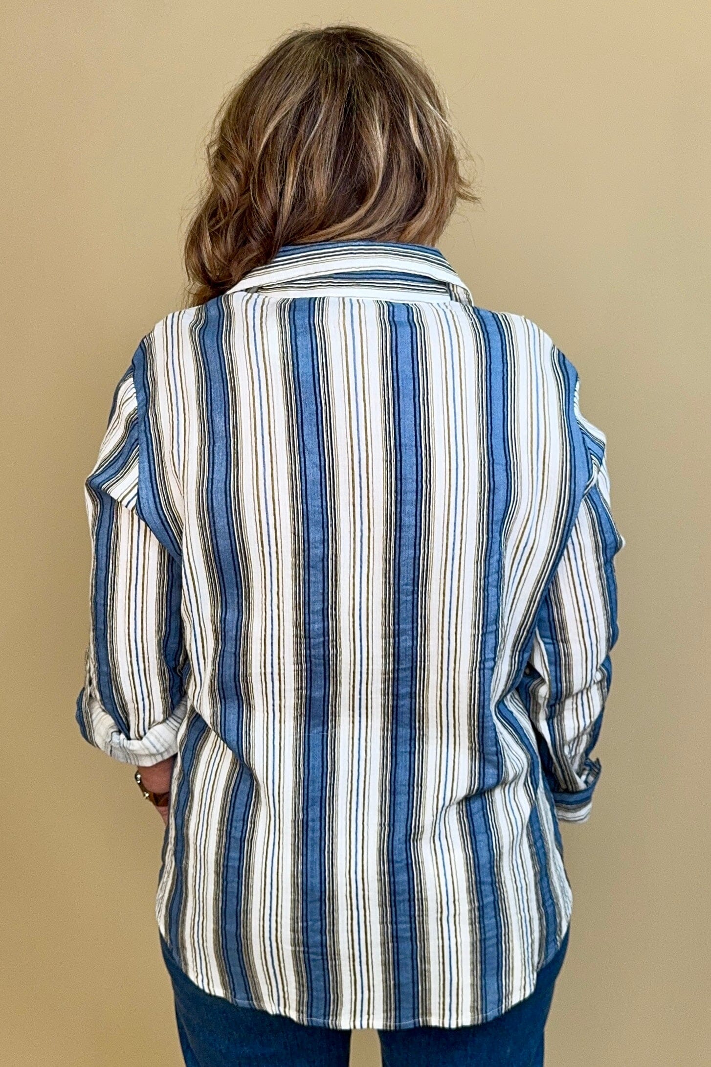 Striped Button Down w/Pocket MISSY TOP SPECIAL KEREN HART 