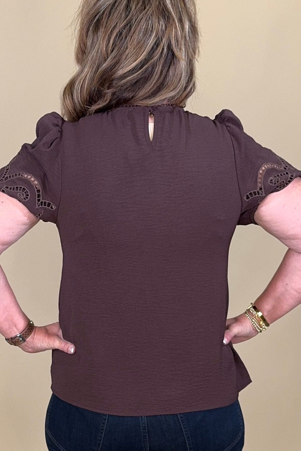 Haley Espresso Top w/Laser Cutout JR TOP DRESSY MARYSQUARE 