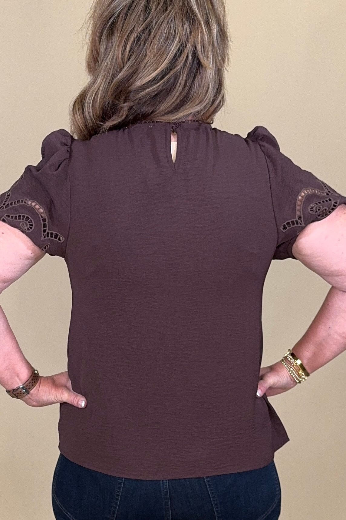Haley Espresso Top w/Laser Cutout JR TOP DRESSY MARYSQUARE 
