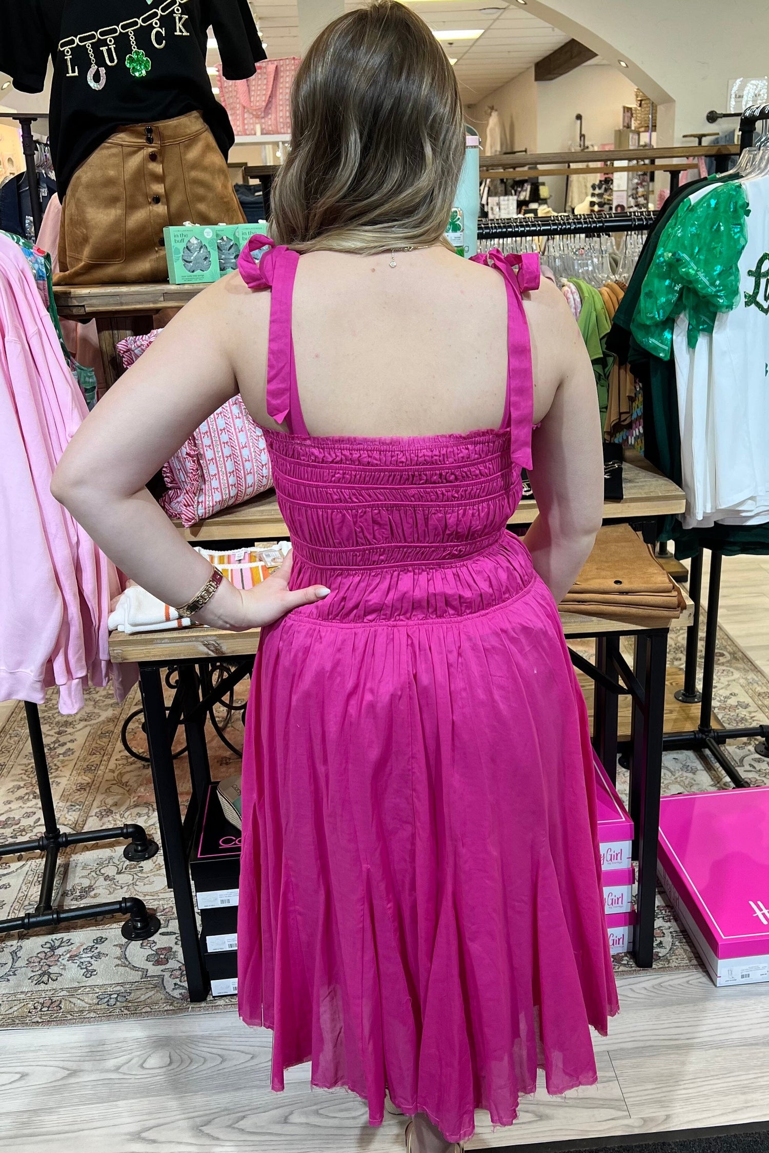 Sleeveless Adjustable Straps Smock Tiered Midi Dress DRESS WHOLESALE FASHION TRENDS 