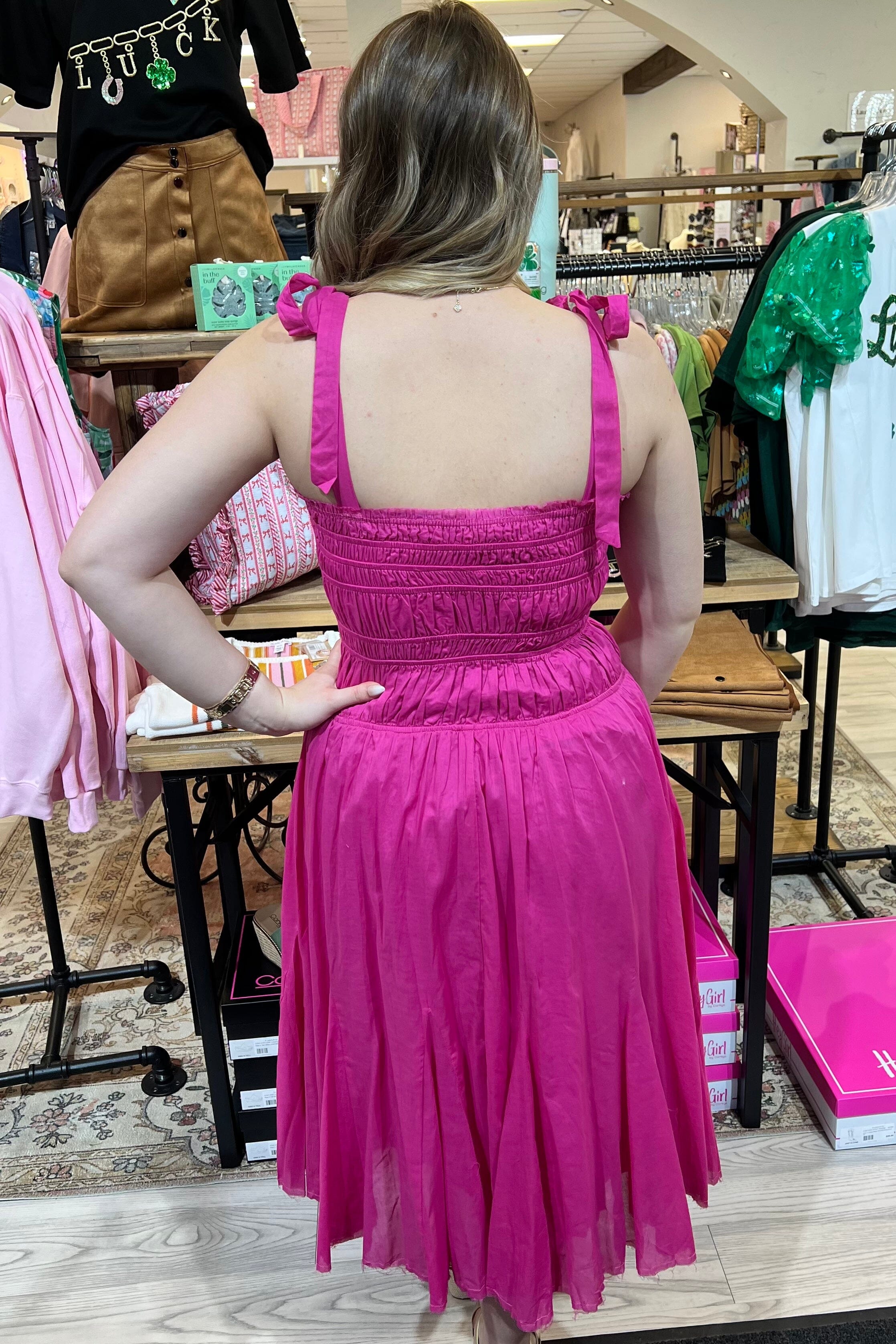 Sleeveless Adjustable Straps Smock Tiered Midi Dress DRESS WHOLESALE FASHION TRENDS 