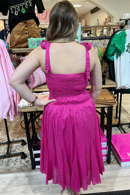 Sleeveless Adjustable Straps Smock Tiered Midi Dress DRESS WHOLESALE FASHION TRENDS 