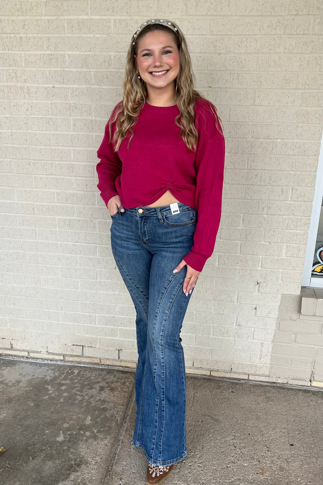 Mid-Rise New Flare Double Angular Seam JEANS JUDY BLUE 