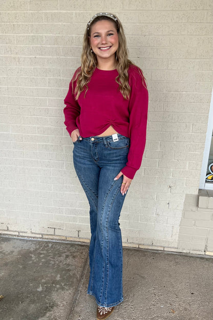 Mid-Rise New Flare Double Angular Seam JEANS JUDY BLUE 