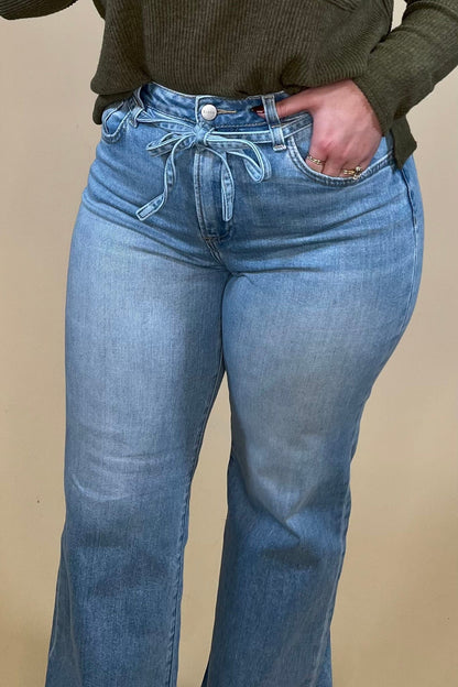 High Rise Wide Leg Jean W/ Waist String JEANS:~~Unassigned~~ RISEN 