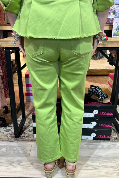 Stretch Denim Seamed Cropped Flare BOTTOMS HABITAT 