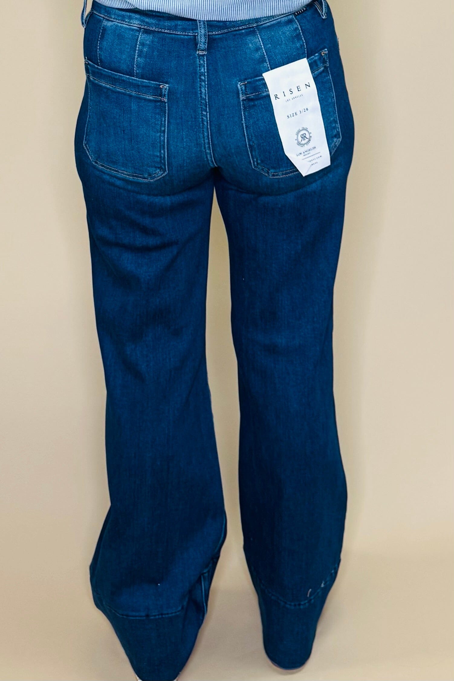 Tummy Control Mid Rise Ankle Wide Flare Jeans JEANS RISEN 