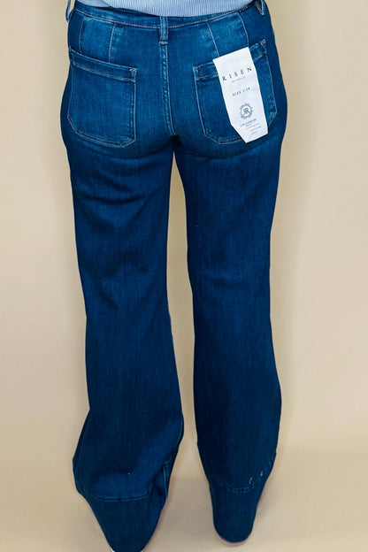 Tummy Control Mid Rise Ankle Wide Flare Jeans JEANS RISEN 