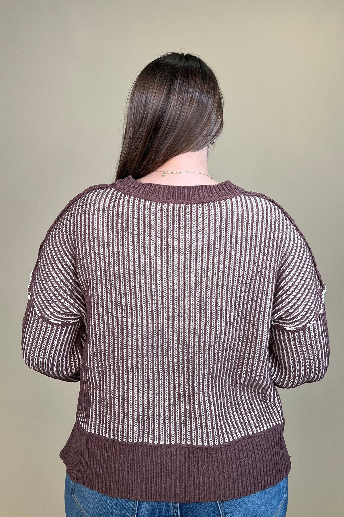 Two Toned Casual Striped Sweater SWEATER:~~Unassigned~~ VERYJ 