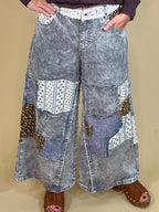 Patchwork Woven Wide Leg Pants BOTTOMS:~~Unassigned~~ POL CLOTHING 